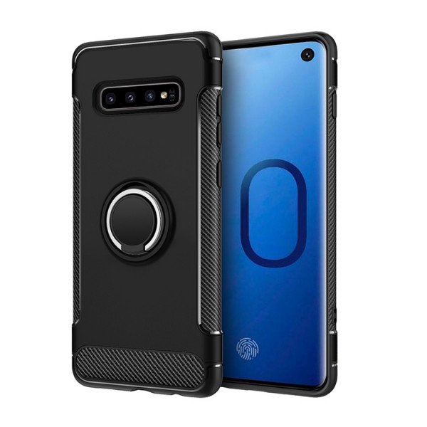 Wholesale Galaxy S10 360 Rotating Ring Stand Hybrid Case with Metal Plate (Black)